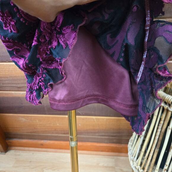 Lait Collection Women Floral Burn-Out Velvet Mini Dress M Puff Sleeve Whimsigoth - Picture 6 of 12